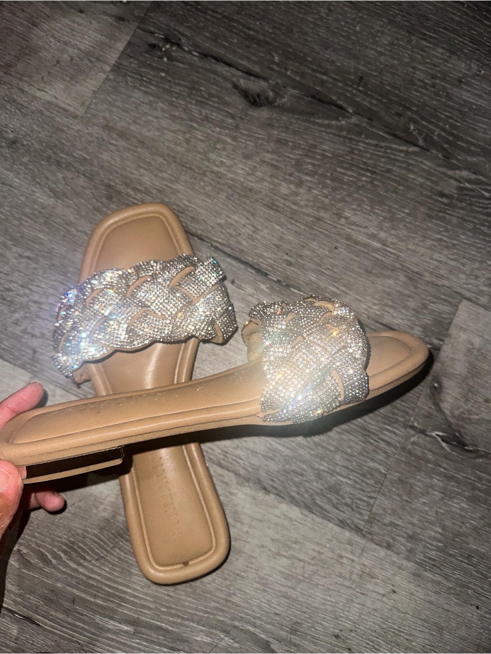 Braided Crystal Slide Sandals in Tan - Picture 4 of 4
